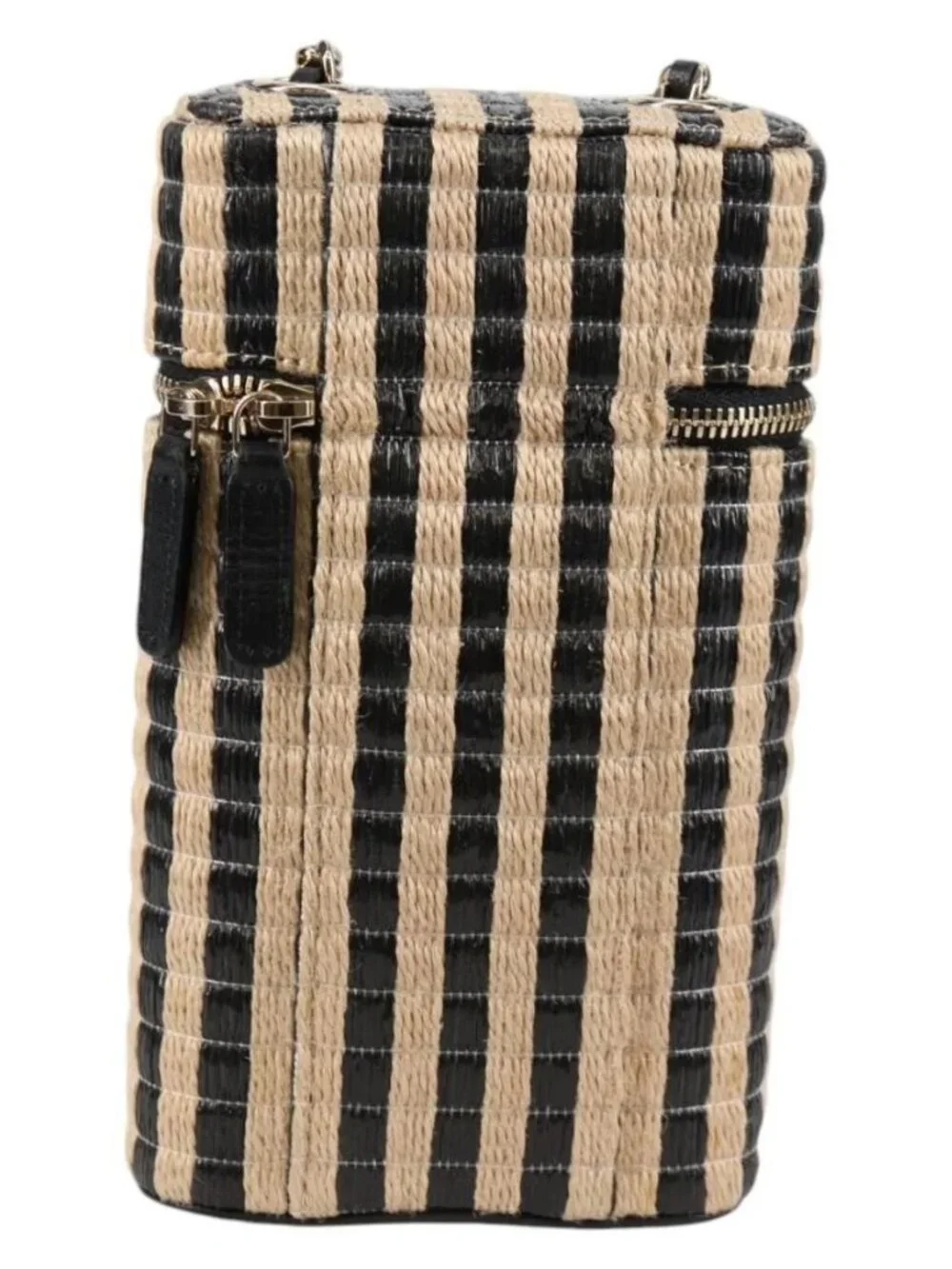 CHANEL Chain Phone Case Raffia Beige Gold CC Auth 140901SAM